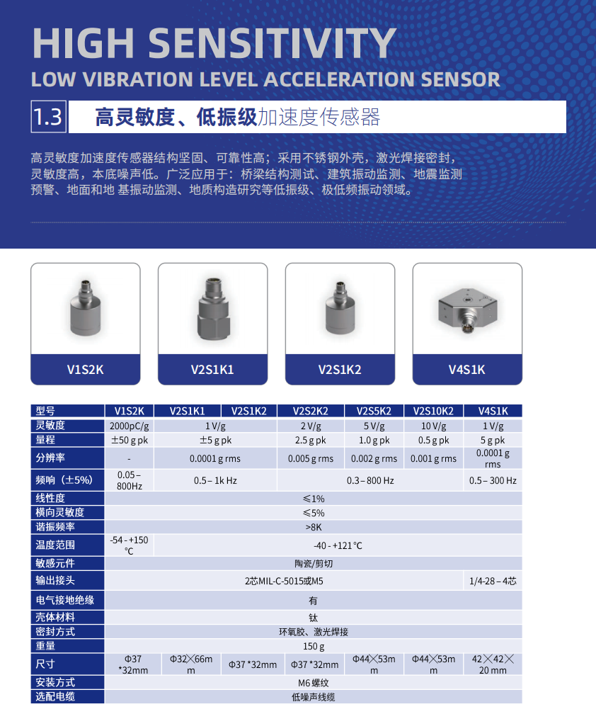 高靈敏度、低振級(jí)加速度傳感器