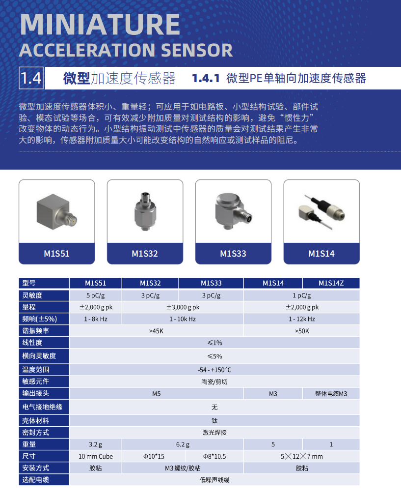 微型PE單軸向加速度傳感器